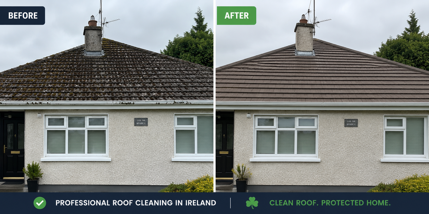 Professional roof cleaning in Kildare removing moss and algae